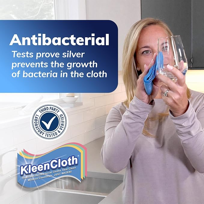 Antibacterial Reusable Cleaning Cloths, Silver-Embedded, 8 Pack