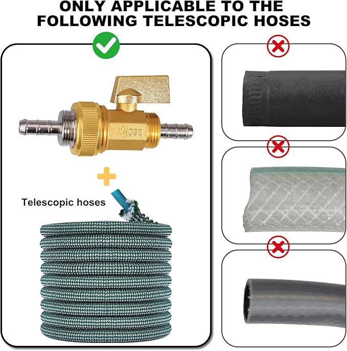 SIGURANTA Garden Expandable Hose Repair Kit, 0.354" Hose Barb Adapter | 3/4" GHT brass shut-off valves, repair parts for inner-tube expandable hoses to fix outdoor garden hose leaks quickly.