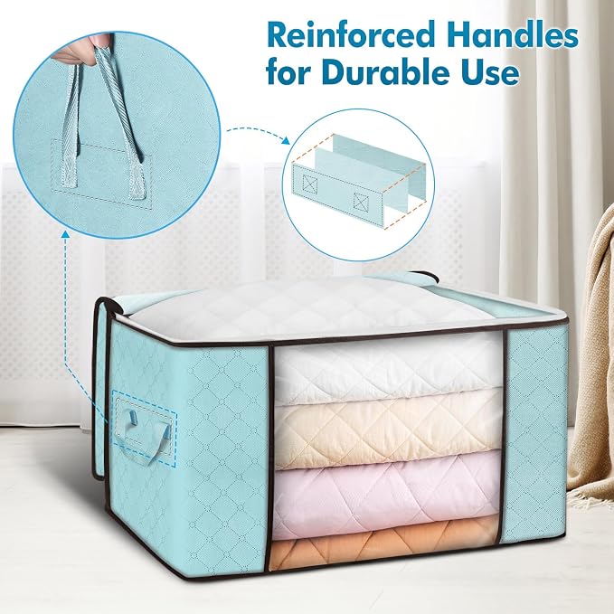 90L Large Storage Bags, 8 Pack Clothes Storage Bins Closet Organizers | Foldable Storage Containers, with Reinforced Handle, for Clothing, Blanket, Comforters, Bed Sheets, Pillows and Toys