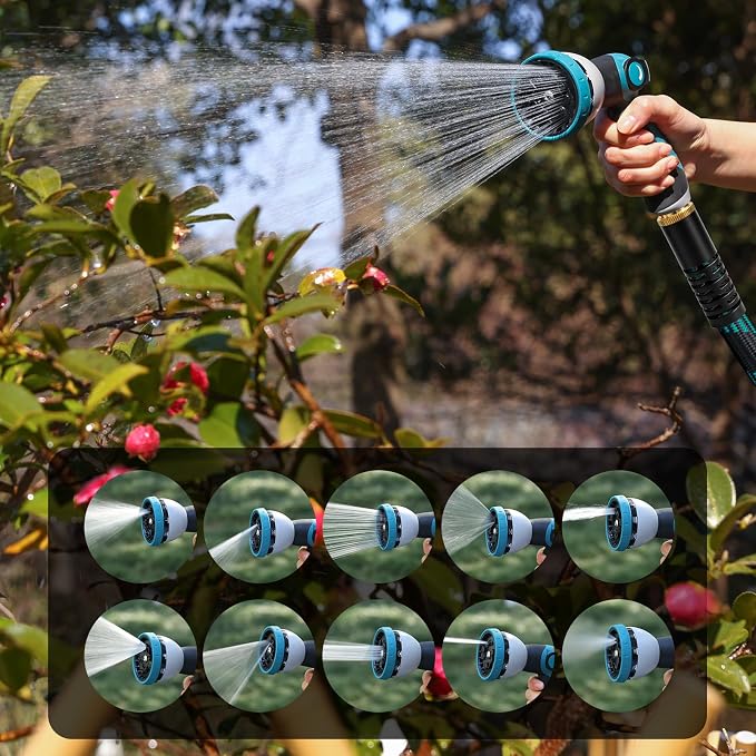 Garden Hose 25FT, Lightweight Water Hose for Lawn,Gardening | stable water flow, 3-layer anti-kink structure, Lightweight. Compact storage, with 10-spray nozzle, leakproof connectors
