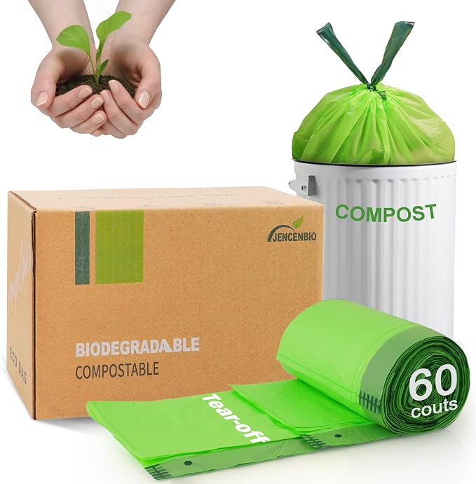 Compost Bags 5 Gallon with Drawstring Tear Off 20 Liter Extra Thick 0.78 Mils Compostable Food Scrap Waste Bags with US BPI ASTM D6400 and Europe OK Compost Home Certified 60 Counts