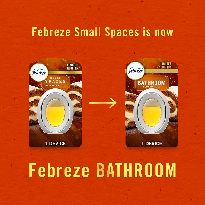 Febreze Odor-Fighting Bathroom Air Freshener for Small Spaces, Pumpkin Roll Scent, 4 Count