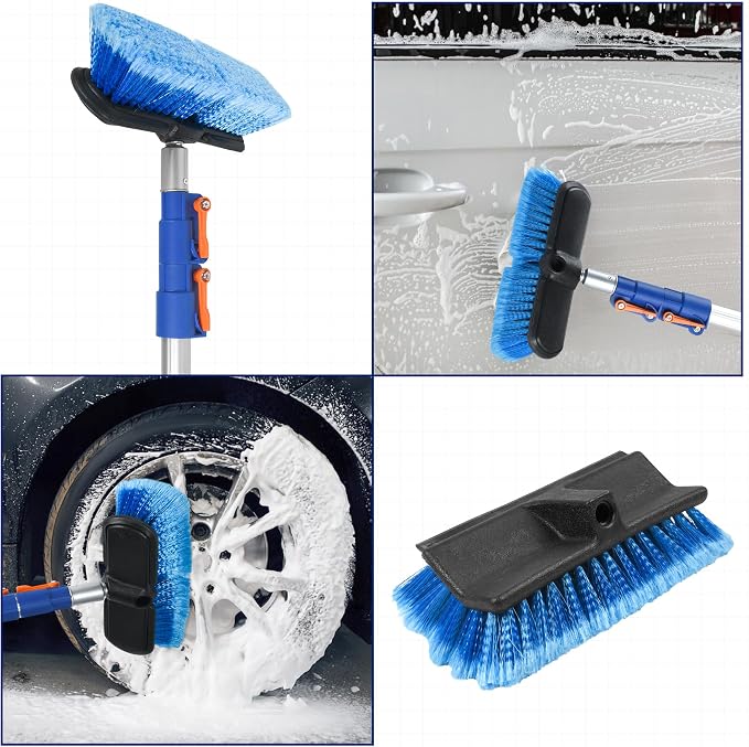 36 FT Exterior House Cleaning Brush Set with 7-30 Foot Telescoping Extension Pole, Soft Scrub Car Wash Brush, Medium Bristle Cleaning Brush and Window Squeegee & Washer