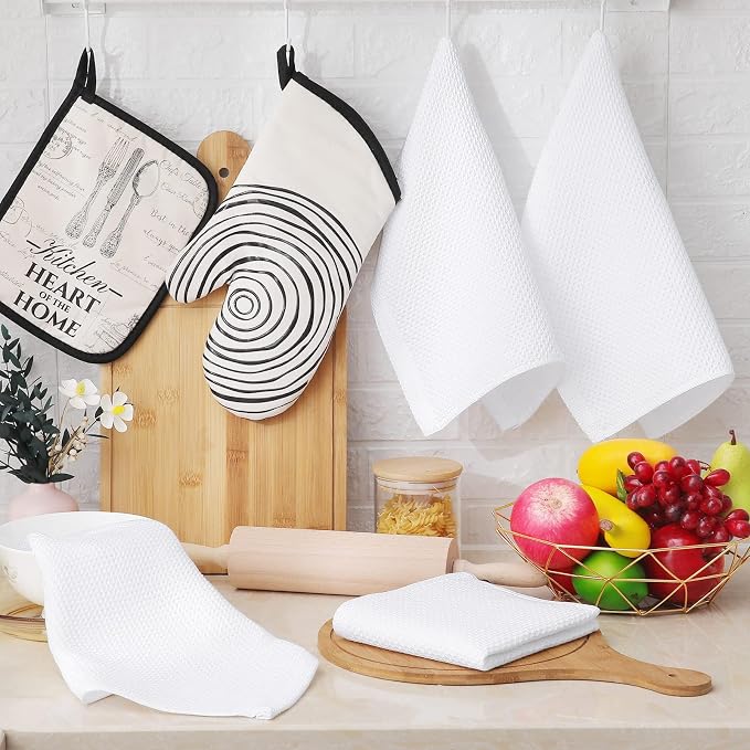 Homaxy 100% Cotton Waffle Weave Kitchen Dish Cloths 12-Pack, White | 12 x 12 Inches, Ultra Soft Absorbent Dish Towels, Quick Drying Dish Rags with Hanging Loop