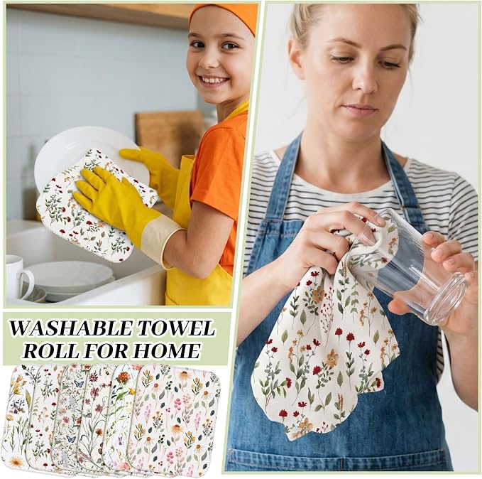 Reusable Kitchen Cloths Cotton Towel, 36 Pack, Vintage Wildflower | Washable 9.84x11.81in, Paperless Towel Rolls Bulk, Cleaning Cloth Napkins for Dishes