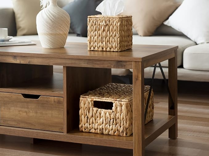 StorageWorks Wicker Basket with Lid, Storage Baskets with Lids, Hyacinth | Woven Baskets with Lids for Shelves, Wicker Storage Baskets with Lids, Lidded Baskets for Organizing, Meidum, 1 Pack