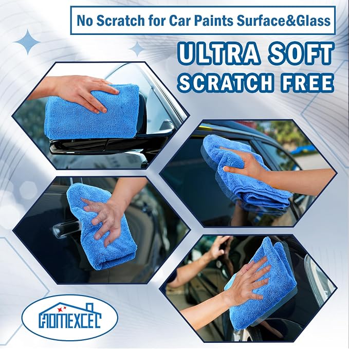 HOMEXCEL Professional Large Microfiber Car Drying Towels 4 Pack, 31" x 24" | Highly Absorbent, Lint Free, Scratch Free, Fast Drying, Absorbent Microfiber Towel for Cars SUVs RVs Trucks Boats, Blue