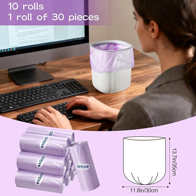 0.5 Gallon Mini Trash Bags, 300 Count Desktop Trash Bag Wastebasket Bin Liners, Small Plastic Bags for Home Office Kitchen, Purple