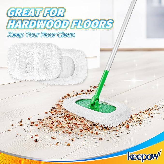 KEEPOW Reusable Microfiber Mop Pads Compatible with Swiffer Sweeper, 4 Pack | Dry Sweeping Cloths Microfiber Wet Mop Pads, Mop Replacement Sweeping Mopping pad Refills for Hardwood Surface Floor Cleaning