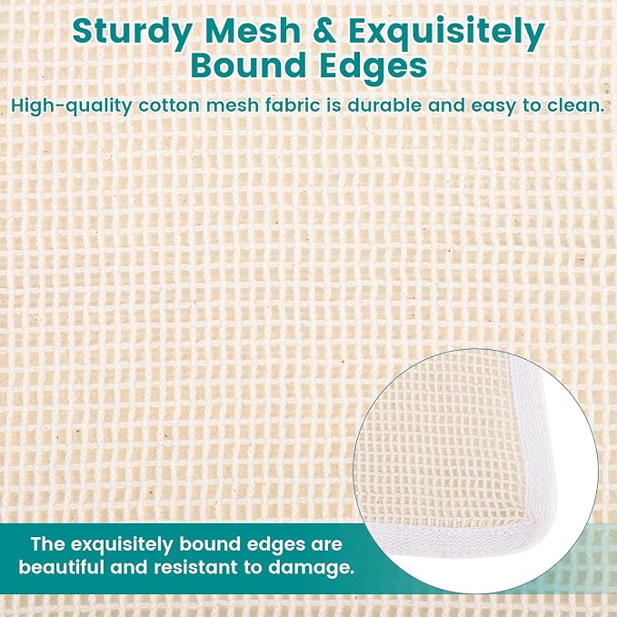 4 Pack Durable Cotton Mesh Laundry Bags for Delicates - 12×16inch Laundry Bags Mesh Wash Bags with Sturdy Zipper for Underwear Bras Socks Clothes Storage Natural Cotton Washing Machine Safe