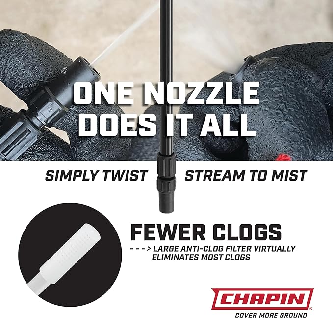 CHAPIN 1-Gallon Bleach Sprayer, Built for Disinfecting Tasks | Chemical-resistant tank and seals; ideal for mold removal, disinfecting and cleaner applications with nozzle and 40-in hose