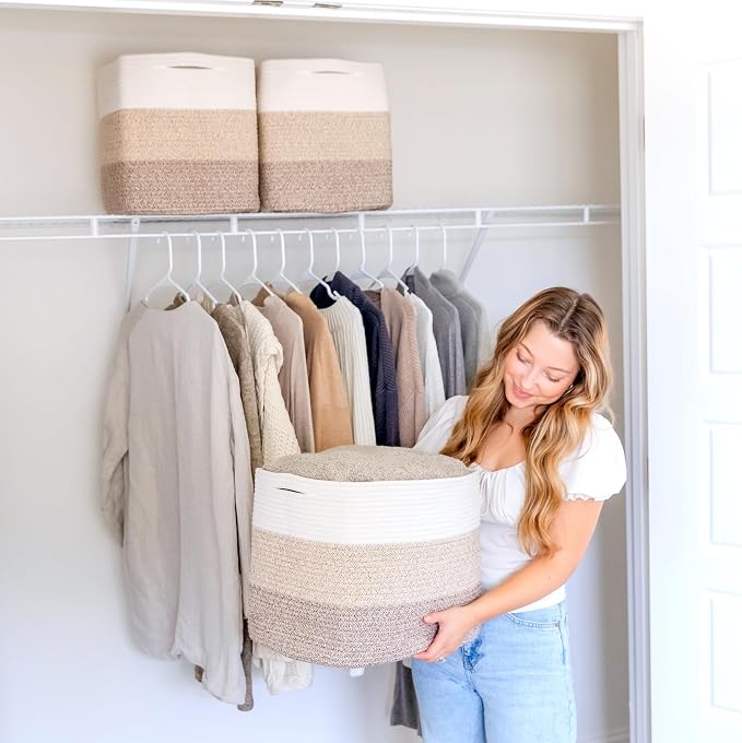 NaturalCozy 13x15x13 Kallax Storage Cubes Bins, 3 Pack | Cotton Rope Cube Storage Bin Woven Baskets for Organizing | Kallax Insert Storage Baskets for Shelves Organizer, Kids Toy, Closet Baby Nursery