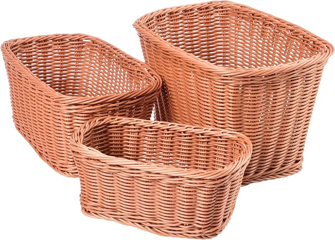 Constructive Playthings Plastic Wicker Woven Storage Baskets, Set of 3 | Nested baskets, Set of 3 for storage, gift baskets or organizing, woven for sturdyiness, washable plastic