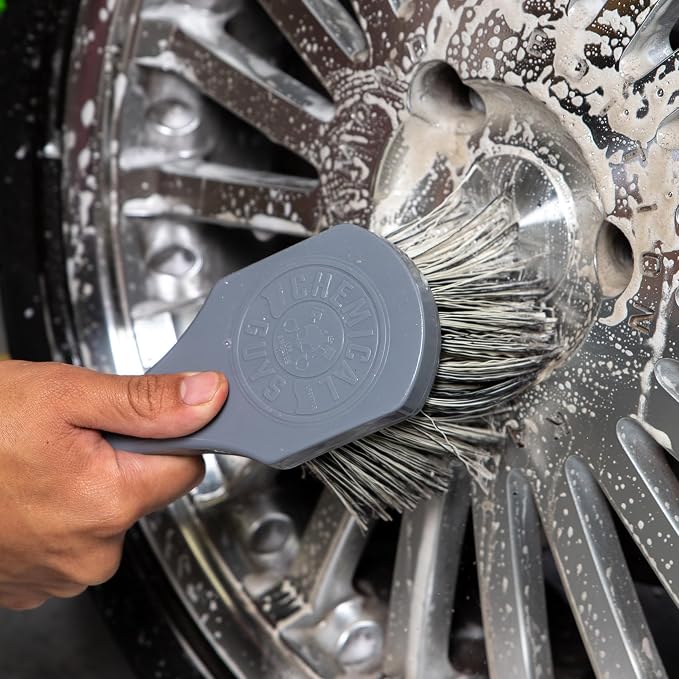 Chemical Guys, Wheel Works Medium Duty Wheel & Body Detailing Brush, Gray | Soft, scratch-free bristles clean wheels, bodywork, bumpers and tight areas, with a long comfortable handle