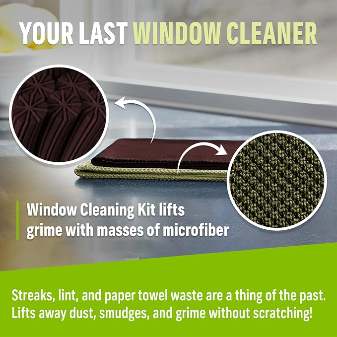 E-Cloth Window and Glass Cleaner Kit, Just Add Water - 1 Kit | Chemical-Free Cleaning - Reusable & Machine Washable Towel, Versatile Use for Mirrors, Cars, & Lenses, Dark Oak