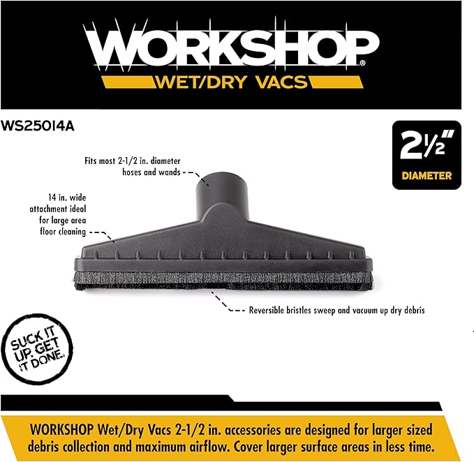 WORKSHOP Wet/Dry Vacs WS25014A 2-1/2-in. Floor Brush Vacuum Attachment