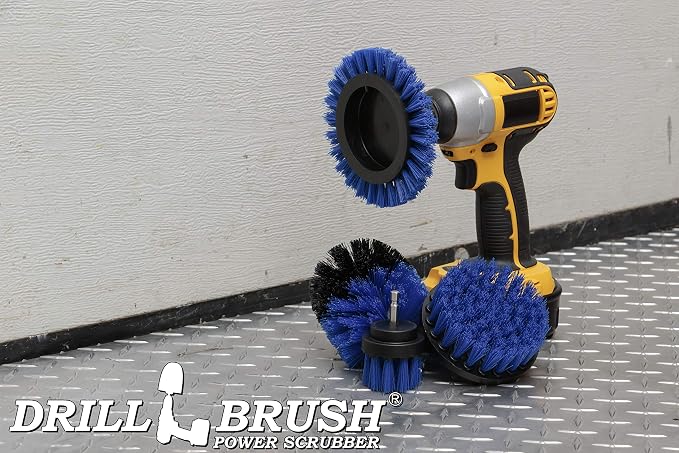 Drillbrush Blue - Boat Cleaning Drill Brush Attachment Set - Aluminum | Wood - Personal Watercraft Detailing - Fiberglass Hull Cleaning Kit - Kayak Accessories - Deck Brush