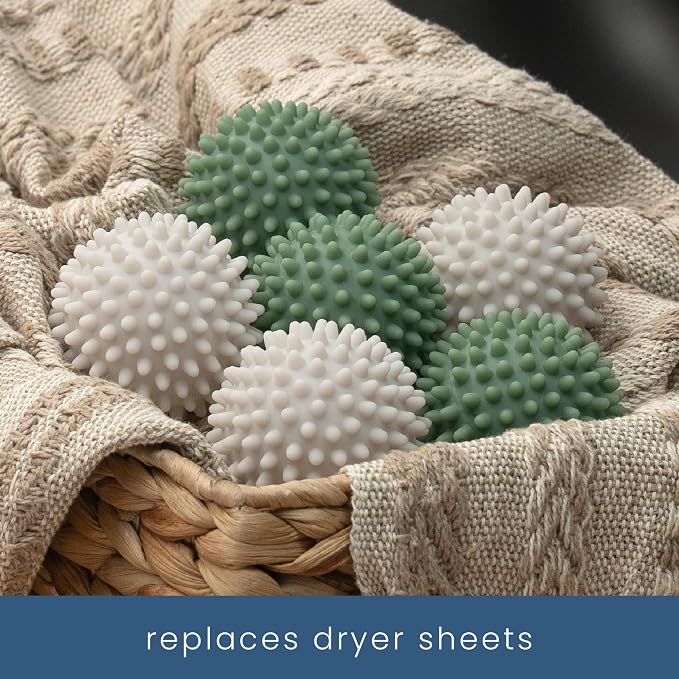 S&T INC. Reusable Plastic Dryer Balls, 6 Pack, 2.5" Diameter, Sage & Green | Dryer Balls, Fabric Softener for Laundry, Reusable, Cut Down Dry Time, Replaces Dryer Sheets
