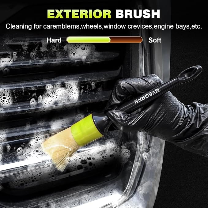 MVEQRRN 7PCS Car Detailing Brush Set,Boars Hair Detail Brush kit(Green) | Ultra Soft No Scratch,Car Dust Brush,Car Detailing Brushes Kit,Detail Brushes Car Detailing for Interior Exterior
