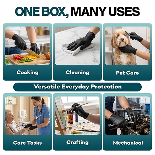 Disposable Black Nitrile Gloves Small 100 Count - Extra Thick 4.5 Mil - Powder and Latex Free Rubber Gloves - Surgical Medical Exam Gloves - Food Safe Cooking Gloves