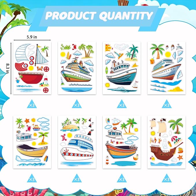 24 Sheets Cruise Make a Face Sticker, Make Your Own Cruise Stickers Mix and Match Stickers for Home School Classroom Crafts Activities Reward Birthday Party Favors
