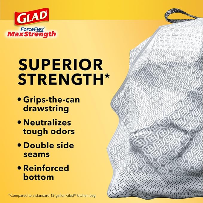 Glad Tall Kitchen Trash Bags 13 Gallon, MaxStrength Mountain Air Garbage Bags, Drawstring, 90 Count