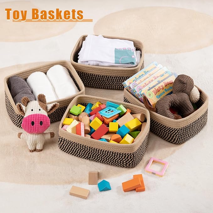 OIAHOMY 4 PACK 7L Storage Baskets for Organizing Storage Bins Black/Yellow | Small Bins for Shelves Small Storage Basket Shelf Baskets Organizer Baskets for Gifts Empty Cute Decorative Storage Bins