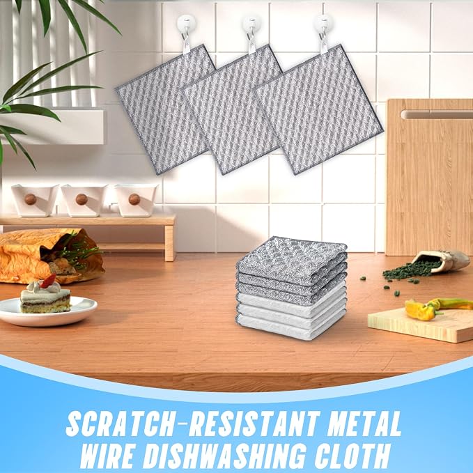 Wangjinpeng 10PK 4-Layer Non-Scratch Wire Dishcloths,7.87 x 7.87 in | metal scrubber,wet & dry clening,multipurpose cleaning cloths for dishes,great for cookware, sinks, dishes and stove tops