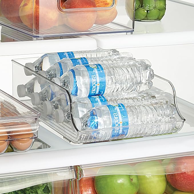 iDesign Fridge Storage Bin Set, Set of 8, Clear | Includes Bins with Handles, Water Bottle Holder