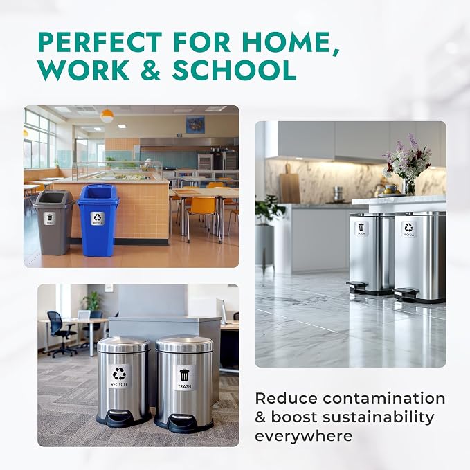 Large 6x6in Trash & Recycling Bin Labels – Magnetic and Adhesive Waste Sorting Signs – Clear Icons for Home, Office, Kitchen, School