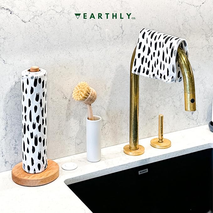 Reusable Paper Towels - 10 Pack - Roll of Washable Cotton Cloth Paper Towels - Paperless Reusable Napkins Cloth Washable - Absorbent + Long Lasting - Zero Waste Products - (Brushstrokes)