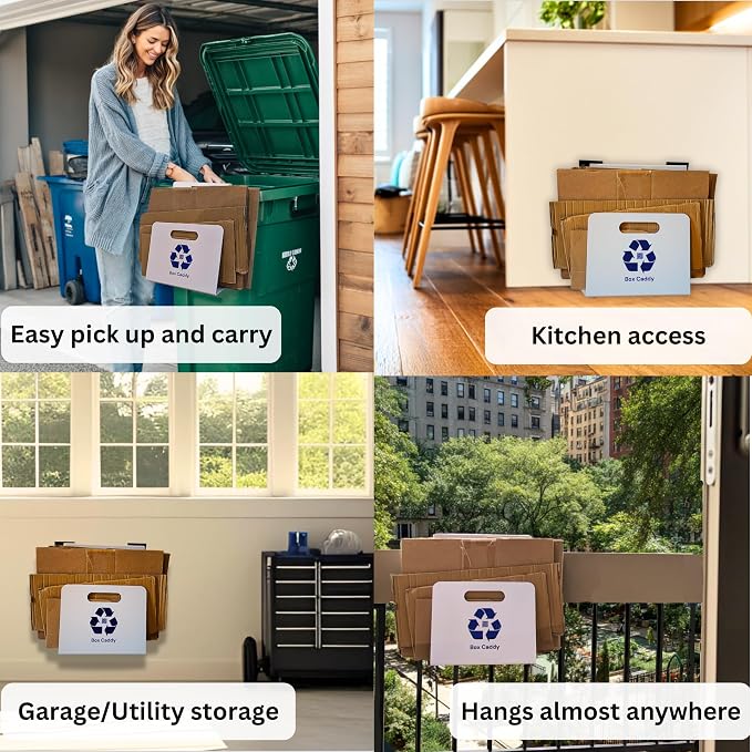 Box Caddy Cardboard Recycling Organizer. Store & Carry boxes. (White) | Eliminates Cardboard Clutter. High Capacity, Durable, Indoor/Outdoor. Home and Business use.
