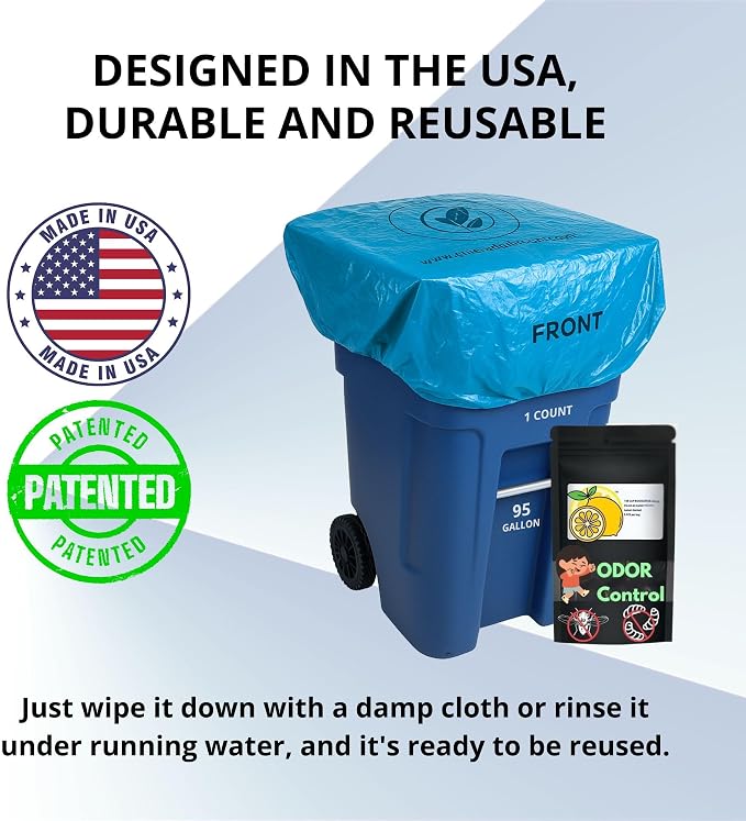 95 Gallon Trash Can Cover, Outdoor Lid Cover with Elastic Fit, Odor Control, Weather Resistant, Reusable, Lemon Scented, 1 Pack