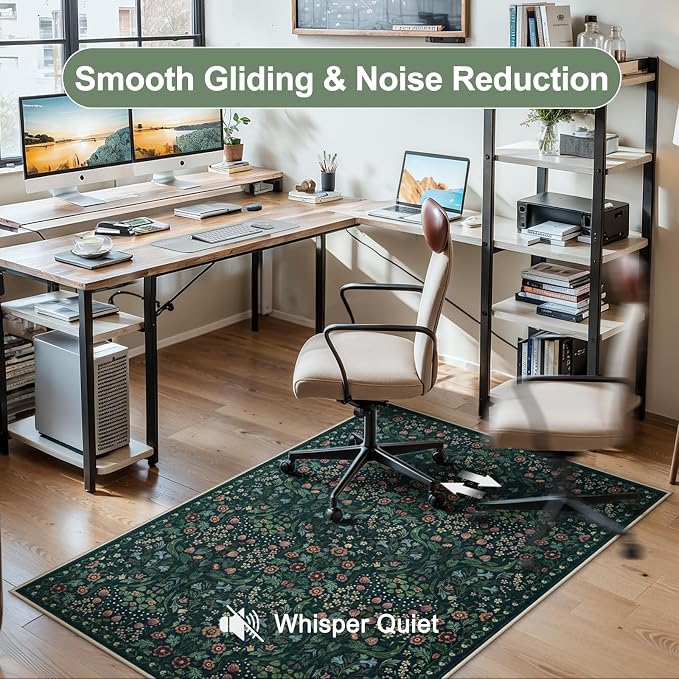 Anidaroel Floral Office Chair Mat for Hardwood & Tile Floor, 48"x60" Desk Chair Mat for Home Office, Under Desk Rug for Rolling Chair, Non Slip Computer Chair Mat, Low-Pile Carpet Protector Rug