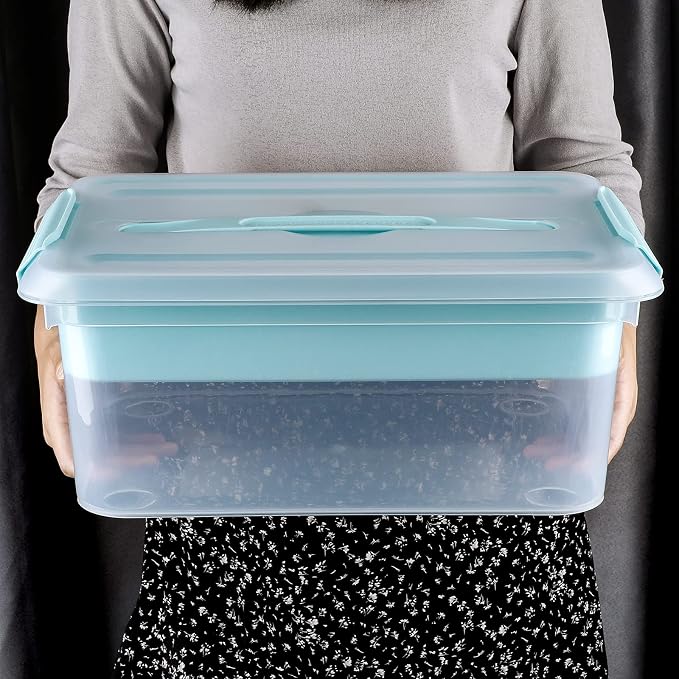 BTSKY Stack & Carry Box, Clear Plastic Storage Container Stackable Home Utility Box with Removable Tray Multi-Purpose Storage Bin for Organizing Stationery, Sewing, Art Craft Supplies(Blue) | Stackable Home Utility Box Multi-Purpose Storage Bin for Org...