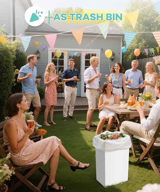 4 Pack 13 Gallon Disposable Trash Cans,13.5" L x 10.0" W x 21.7" H, White | With Handle, Large, Collapsible, Thick Recycled Cardboard, Recycling Bins for Parties Events Camping
