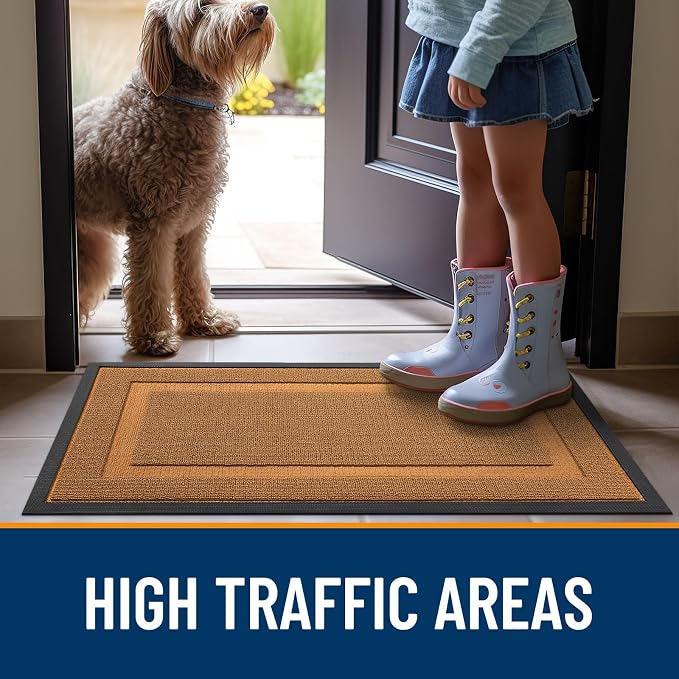 OLANLY Front Door Mat Outside 47x23, All-Season Heavy-Duty Rubber Doormat | Tangerine Orange, Absorbent, Stain and Fade Resistant, Non-Slip Backing, Low-Profile Indoor Outdoor Floor Mat for Entryway