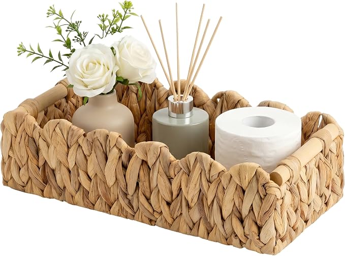 StorageWorks Toilet Paper Storage Baskets, Living Room Organizers | Scalloped Wicker Basket for Living Room, Decorative Scalloped Baskets for Storage, Wicker Baskets for Organizing and Decor