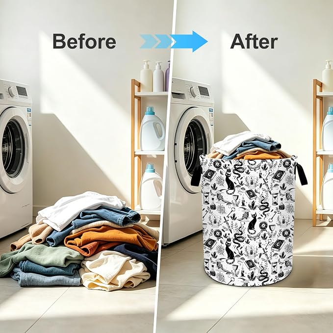 Goth Cat Laundry Basket Foldable Oxford Laundry Hamper With Handle For Room Bathroom Bedroom