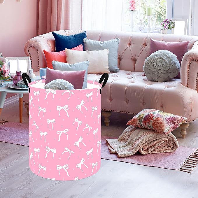 Round Laundry Hamper Clothes Storage Basket Fabric Storage Hamper Organization Storage Bin, Nursery Toy Box,Gift Basket with Handles