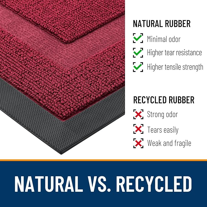 OLANLY Front Door Mat Outside 71x23, All-Season Heavy-Duty Rubber Doormat | Burgundy, Absorbent, Stain and Fade Resistant, Waterproof Non-Slip Backing, Low-Profile Indoor Outdoor Floor Mat for Entryway