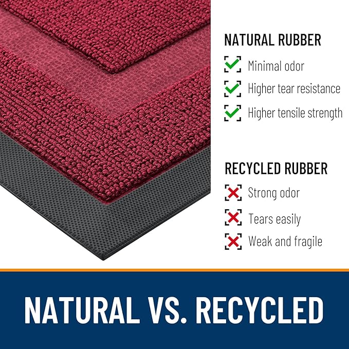 OLANLY Front Door Mat Outside 33x21, All-Season Heavy-Duty Rubber Doormat | Burgundy, Absorbent, Stain and Fade Resistant, Waterproof Non-Slip Backing, Low-Profile Indoor Outdoor Floor Mat for Entryway