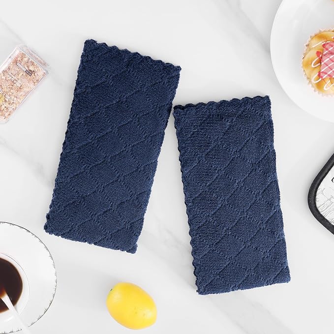 Homaxy Super Soft 16 Pack Coral Velvet Dish Cloths, 10" x 20", Navy Blue | Ultra-Absorbent Dishcloths, No Lint, Nonstick Oil, Fast Drying, Microfiber Cleaning Cloth