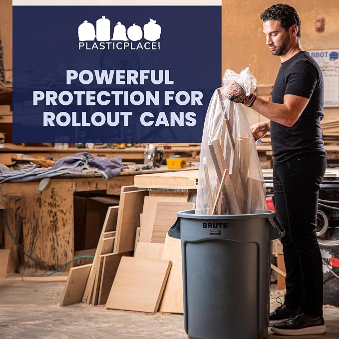 Plasticplace 95-96 Gallon Garbage Can Liners 1.5 Mil Clear Heavy Duty Trash Bags, 61 x 68”, 50 Count