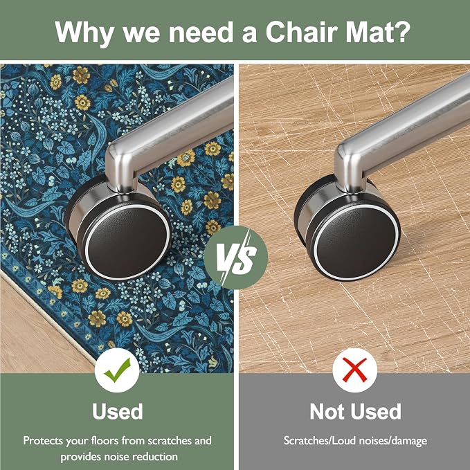 Anidaroel Floral Office Chair Mat for Hardwood Floor, 48"x60" Under Desk Chair Rug for Rolling Chair, Anti-Slip Computer Chair Mat, Low Pile Carpets Protector Mat for Home Office Gaming Room
