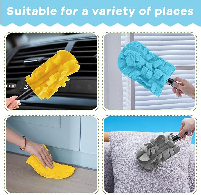 Zubebe 12 Pcs Reusable Duster Refills Fleece,Yellow,Grey, Turq | Soft Polyester Fiber Flat Duster Refill Multi Surface Washable Cleaning Pad Tools for Home, Blinds, Car, Pet, Furniture, Fans
