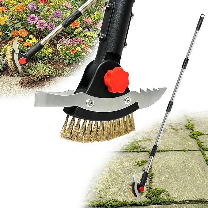 3 in 1 Crack Weeder Tool Long Handle | Heavy Duty Weed Puller, Stainless Steel Crevice Weeding Tool, Moss Scraper, For Driveway, Patio, Pavers, Sidewalk