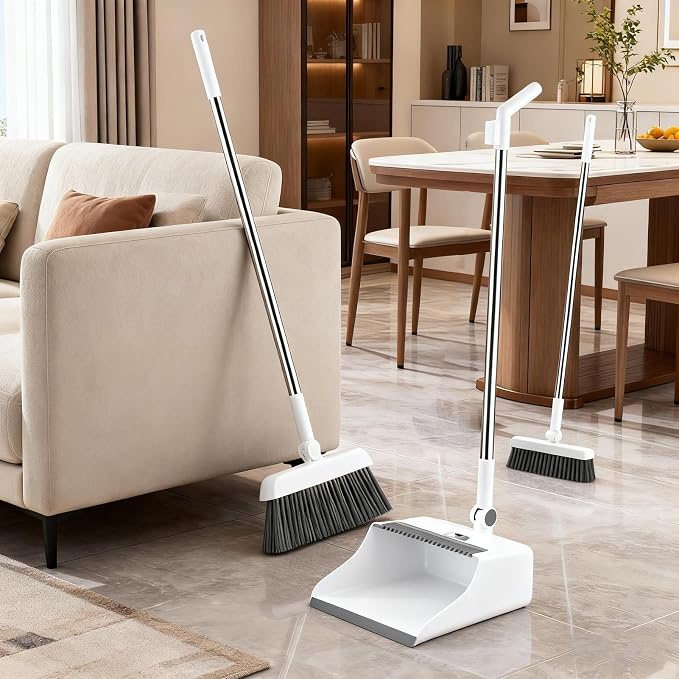 Broom Set 3 Pieces Rust Proof Cleaning Tool Gadgets | Broom With Dust Pan for Home Kitchen Apartment Indoor Outdoor Floor Dorm Garage