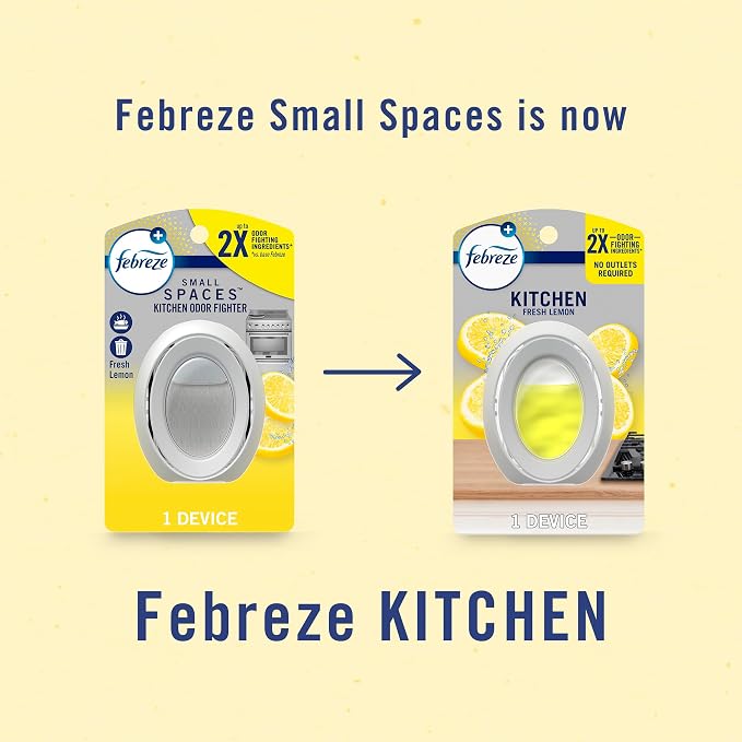 Febreze Kitchen Air Freshener, Odor-Fighting, Plug In Alternative, Air Fresheners for Home and Bathroom and Kitchen, Closet Air Fresheners, Fresh Lemon Scent, 6 Count
