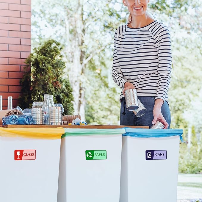 4PCS Recycle Stickers for Trash Bins，Self-adhesive Waterproof and Fade Resistant Trash Recycle Stickers, Recycling Labels for Trash Can for Home, Office, Apartment, Hotel, School and Public Area